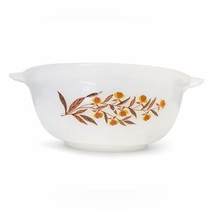 Vintage Glasbake J-2356 Cinderella Mixing Bowl 9" Milk Glass Brown Floral USA